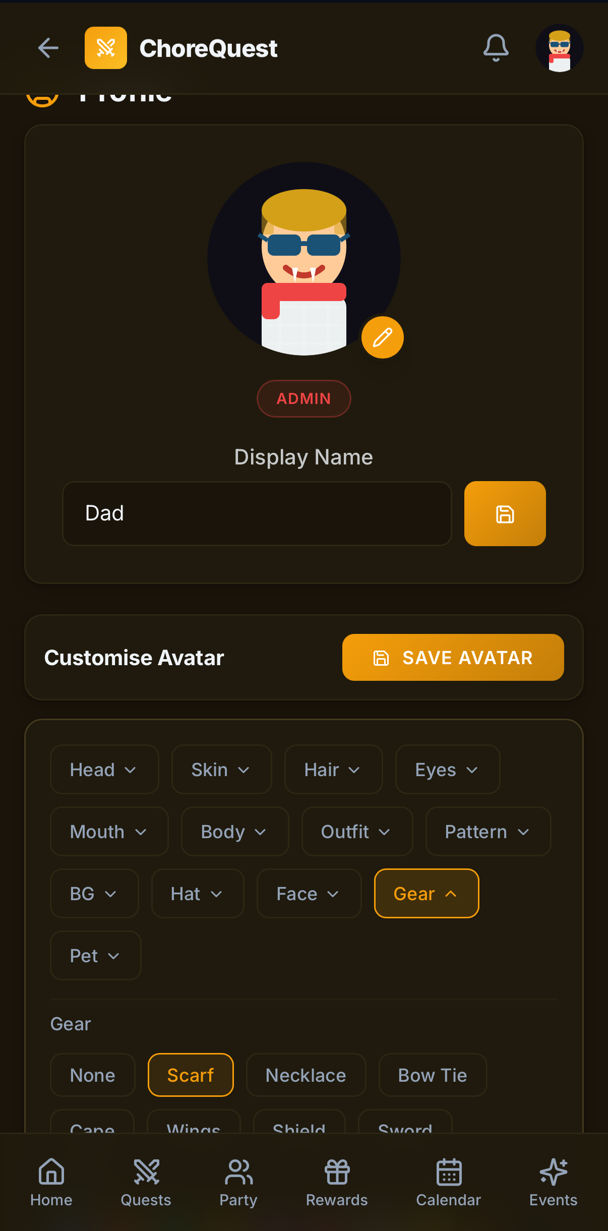 Avatar customisation and unlockables screen